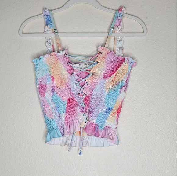 Rad Swim Betsy Smocked Ruffle Trim Tankini Swim Set M - Picture 5 of 9